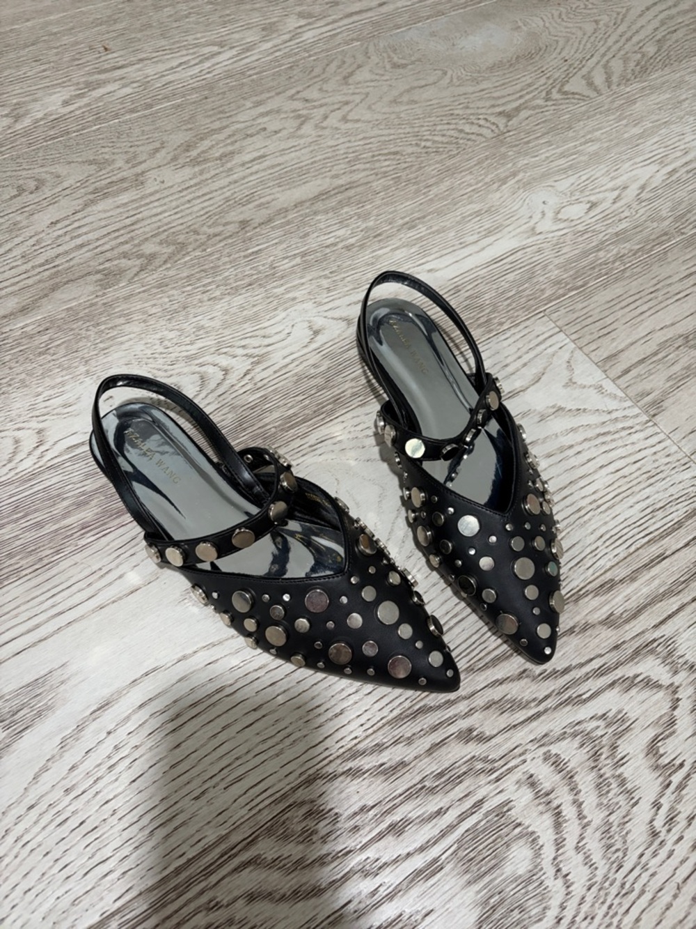 Black Studded Pointed Slingback Mules